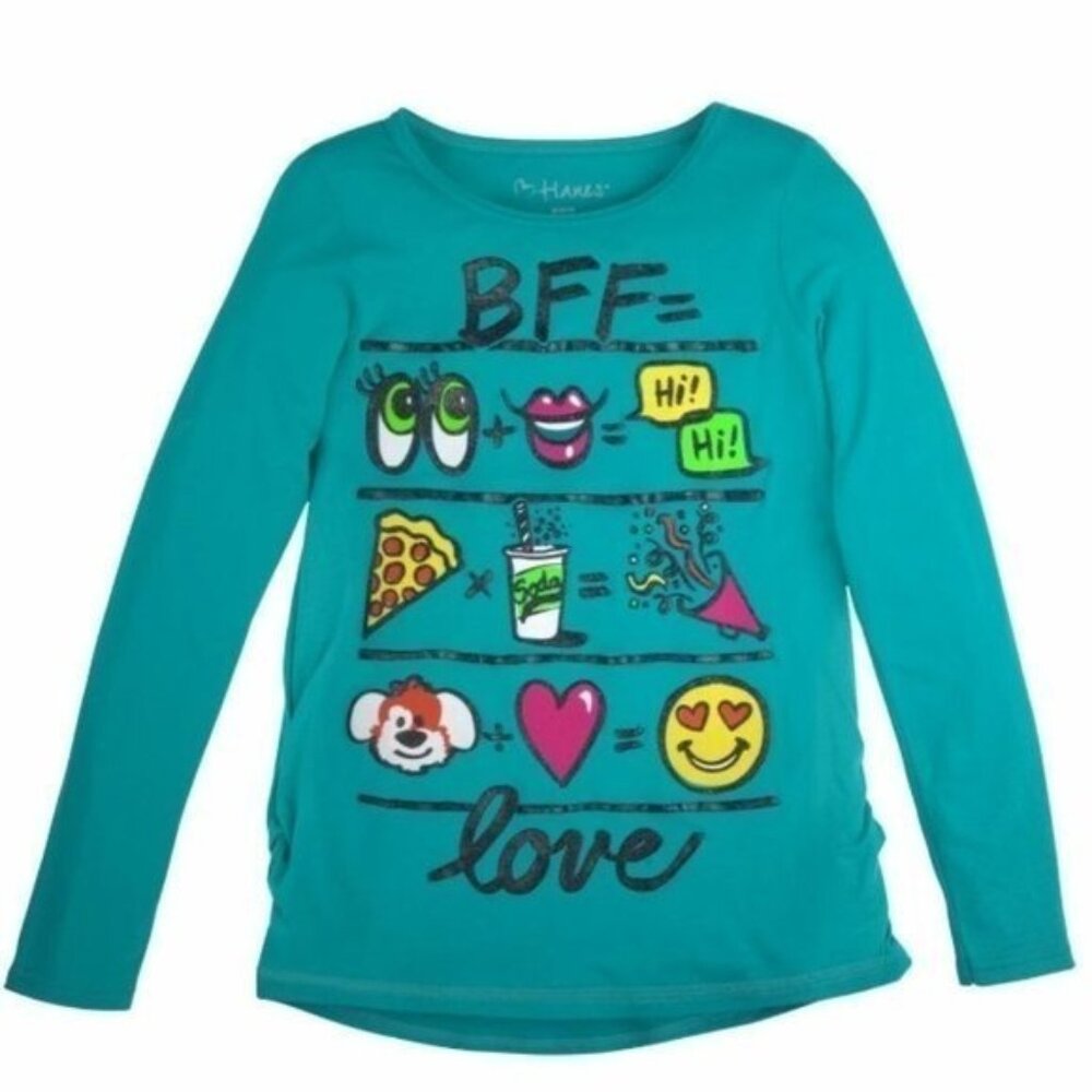 HANES Girl Shirred Graphic Long Sleeve